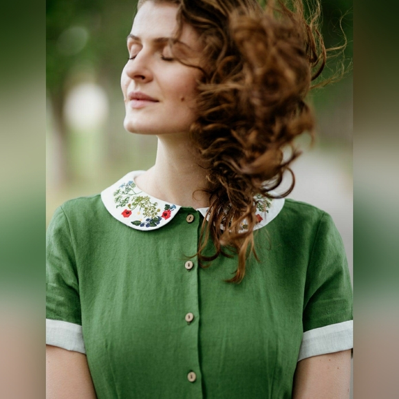 Son de Flor, Classic Dress with Garden Peter Pan Collar, Spring Green, XXL - Picture 4 of 11